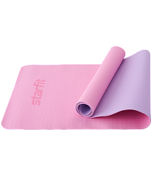 Коврик для йоги и фитнеса FM-201, TPE, 173x61x0,4 см, розовый пастель/фиолетовый пастель